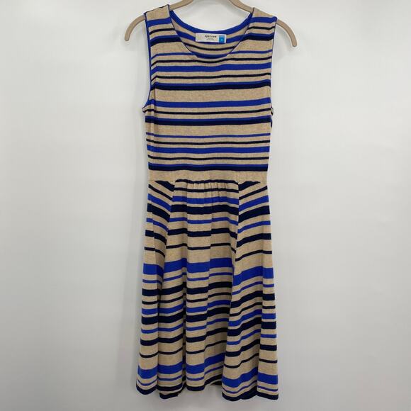 Anthropologie Cashmere Wool Blend Dress Fit and Flare Blue Tan Womens Medium - Picture 2 of 6